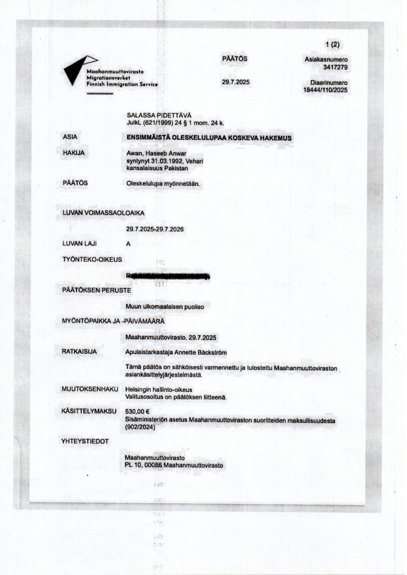 HASEEB ANWAR FINLAND STUDENT VISA