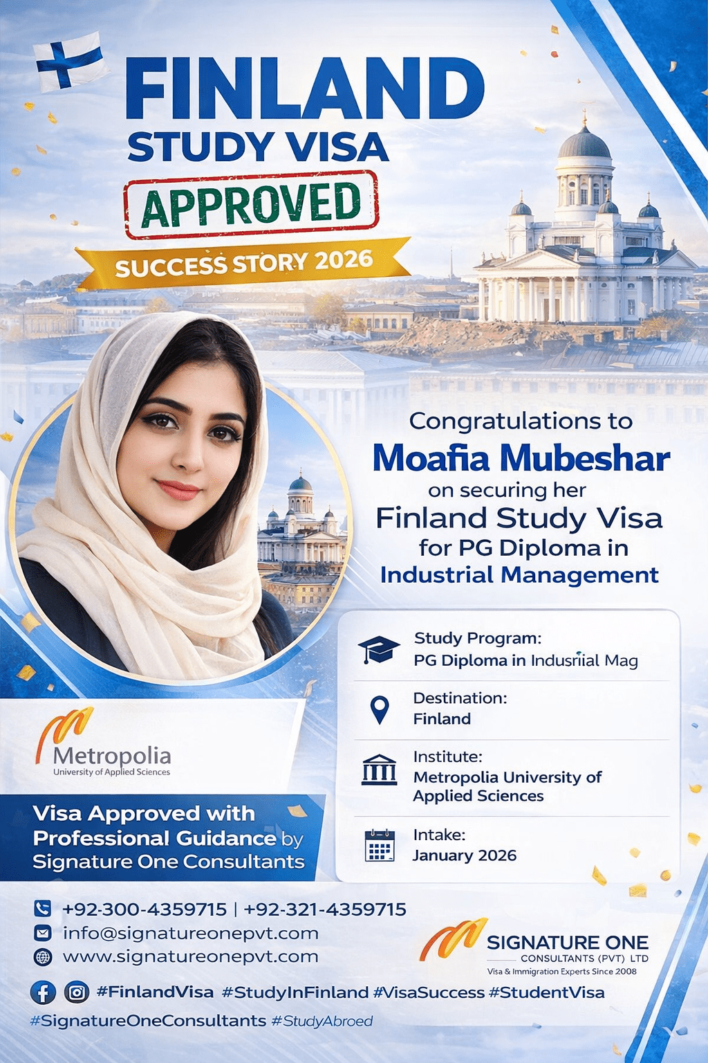 Finland Study Visa Approved – Moafia Mubeshar
